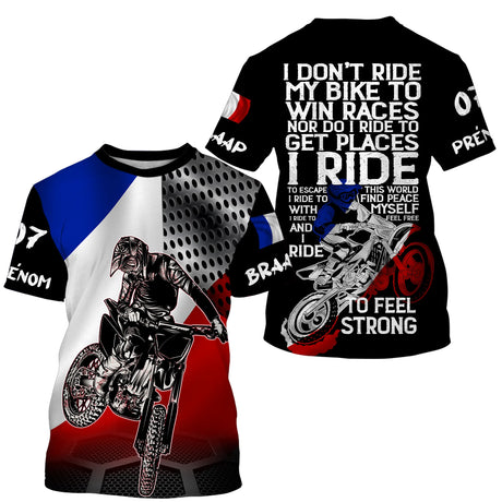 Maillot Cross Anti-UV Numéro Et Nom Personnalisé, Drapeau Français Moto Tout-Terrain Patriotic Riders - CT17122233 - Tshirt col rond