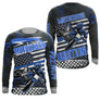 Anti-UV manches longues motocross extreme bleu damier, tenue piste avec prénom et numéro