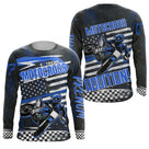 Anti-UV manches longues motocross extreme bleu damier, tenue piste avec prénom et numéro