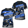 Maillot motocross extreme noir bleu avec motard et damier, lettrage Extreme Motocross Addiction et prénom numéro 07