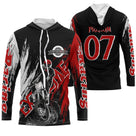 Anti-UV à capuche motocross extreme noir rouge, design dirt bike personnalisé pour compétiteur