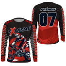 Anti-UV manches longues motocross rouge extreme, tenue piste avec prénom et numéro pour pilote
