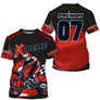 Maillot motocross rouge extreme noir avec motard en course et lettrage Extreme, prénom numéro 07 imprimés