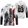 Anti-UV à capuche motocross France blanc rouge bleu, design dirt bike patriotique personnalisé