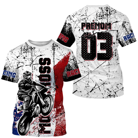 Maillot Cross Protection UV Personnalisé, MX Tout-Terrain, Drapeau Français - CT19122226 - Tshirt col rond