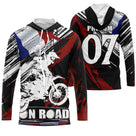 Anti-UV à capuche motocross France rouge On Road, design patriotique dirt bike personnalisé