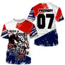 Maillot motocross France blanc tricolore avec motard et lettrage Throttle Out, prénom numéro 07 imprimés