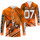 Anti-UV à capuche motocross orange Racing, design dirt bike personnalisé pour compétiteur