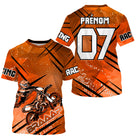 Maillot motocross orange Braaap Racing avec motard MX en course et lettrage Racing, prénom numéro 07