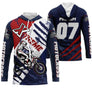 Anti-UV à capuche motocross bleu marine rouge Xtreme, design dirt bike personnalisé compétiteur