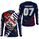 Anti-UV manches longues motocross bleu marine Xtreme, tenue piste avec prénom et numéro pour pilote