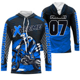 Anti-UV à capuche motocross bleu noir, design dirt bike personnalisé pour compétiteur
