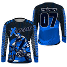 Anti-UV manches longues motocross bleu vif Extreme, tenue piste avec prénom et numéro pour pilote