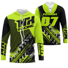 Anti-UV à capuche motocross vert fluo noir, design dirt bike personnalisé pour compétiteur Racing