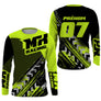 Anti-UV manches longues motocross vert fluo MX Racing, tenue piste avec prénom et numéro pour pilote