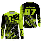 Anti-UV manches longues motocross vert fluo MX Racing, tenue piste avec prénom et numéro pour pilote