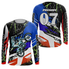 Anti-UV manches longues motocross bleu rouge Cross Super, tenue piste avec prénom et numéro