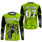 Anti-UV manches longues sweat motocross vert lime, tenue piste avec prénom et numéro pour pilote