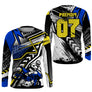 Anti-UV manches longues sweat motocross bleu jaune, tenue piste avec prénom et numéro pour pilote