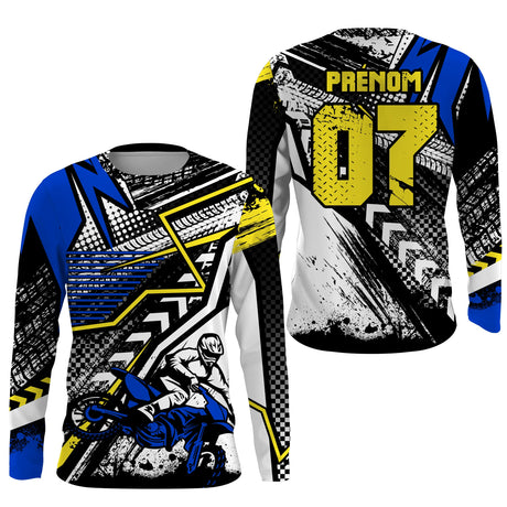 Maillot Cross Protection UV Bleu, Cadeau Personnalisé Pilote Moto Cross, T-shirt De Course Jersey - CT20122228 - Anti-UV T-shirt manches longues