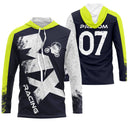 Sweat motocross bleu marine vert lime avec motard MX et lettrage Racing, prénom numéro 07 imprimés