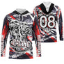 Sweat motocross noir rouge avec crâne squelette tenant une faux et lettrage Motocross Racing, prénom numéro 08