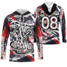 Sweat motocross noir rouge avec crâne squelette tenant une faux et lettrage Motocross Racing, prénom numéro 08