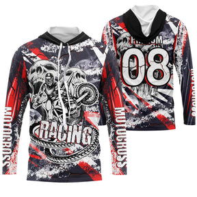Sweat motocross noir rouge avec crâne squelette tenant une faux et lettrage Motocross Racing, prénom numéro 08