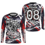 Anti-UV manches longues sweat motocross rouge crâne squelette, tenue piste avec prénom et numéro