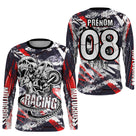 Anti-UV manches longues sweat motocross rouge crâne squelette, tenue piste avec prénom et numéro
