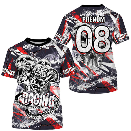 Maillot Cross Personnalisé Protection UV, Cadeau Original Pilote MX, Tête De Mort - CT21122207 - T-shirt col rond