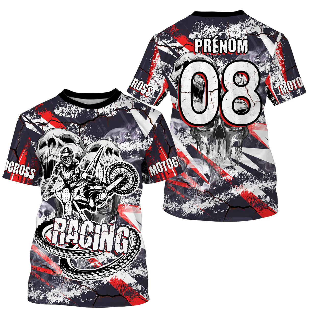 Anti-UV à capuche sweat motocross rouge noir crâne, design rock gothique dirt bike personnalisé