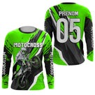 Anti-UV manches longues maillot motocross vert fluo, design dirt bike pilote personnalisé