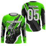 Anti-UV manches longues maillot motocross vert fluo, design dirt bike pilote personnalisé