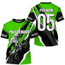 Anti-UV à capuche maillot motocross vert noir, lettrage Motocross et numéro de course personnalisé