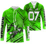 Maillot motocross vert fluo Braaap Racing avec silhouette pilote moto, prénom et numéro 07 imprimés