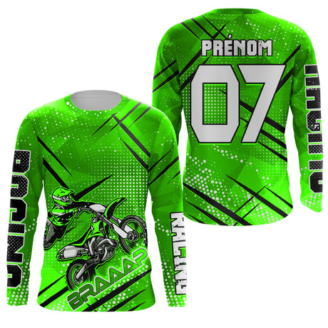 Maillot Cross Protection UV Vert, Cadeau Personnalisé Pilote Moto Cross, Courses Moto Tout-Terrain - CT22122209 T-shirt Anti UV Manches Longues Unisexe