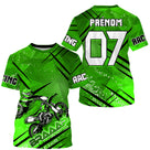 Anti-UV à capuche maillot motocross vert noir, lettrage Braaap Racing et numéro de course personnalisé