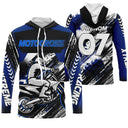 Maillot motocross bleu cobalt noir avec pilote en wheelie et lettrage Motocross Xtreme, prénom numéro 07 imprimés