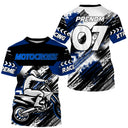 Anti-UV à capuche maillot motocross bleu noir, motif Motocross Xtreme et numéro de course personnalisé