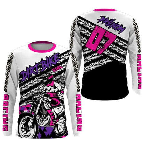 Maillot Cross Protection UV Rose, Cadeau Personnalisé Pilote Moto Cross, Fille Dirt Bike - MZ27122206 - Anti-UV T-shirt  manches longues