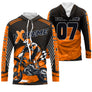 Maillot motocross orange noir avec pilote en saut et lettrage Xtreme, prénom et numéro 07 imprimés