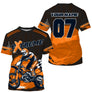 Anti-UV à capuche maillot motocross orange noir, lettrage Xtreme et numéro de course personnalisé