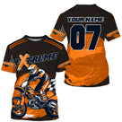 Anti-UV à capuche maillot motocross orange noir, lettrage Xtreme et numéro de course personnalisé