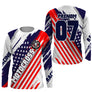 Anti-UV manches longues maillot motocross bleu blanc rouge USA, design dirt bike racing personnalisé