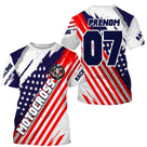 Anti-UV à capuche maillot motocross drapeau USA bleu blanc rouge, lettrage Racing et numéro personnalisé