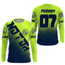 Anti-UV manches longues maillot motocross vert fluo bleu MX, design dirt bike racing personnalisé
