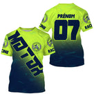 Anti-UV à capuche maillot motocross vert fluo bleu, lettrage MX Racing et numéro de course personnalisé