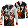 Maillot motocross orange noir avec moto cross et lettrage Dirt Bike, prénom et numéro 07 imprimés