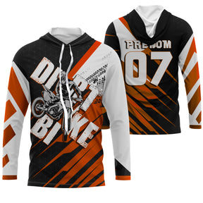 Maillot motocross orange noir avec moto cross et lettrage Dirt Bike, prénom et numéro 07 imprimés